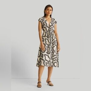 Reistor Deep V-neck Gathered Dress in Black Stripes